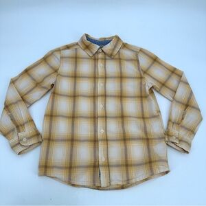 OshKosh B'gosh Shirt Boys Sz 12 Button Up Plaid Yellow 100% Cotton Fall Classic
